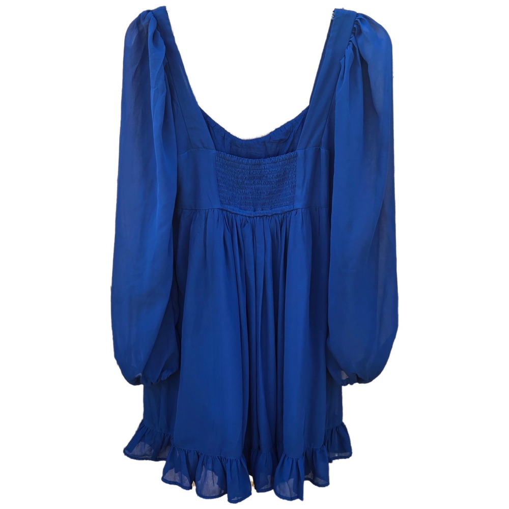 Abercrombie & Fitch Blue Long Sleeve Smocked Back Ruffle Mini Dress Small